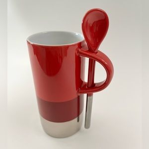 STARBUCKS 2014 Red Stripe Coffee Tea Latte 8oz 4.75" Cup Mug With Spoon 8oz